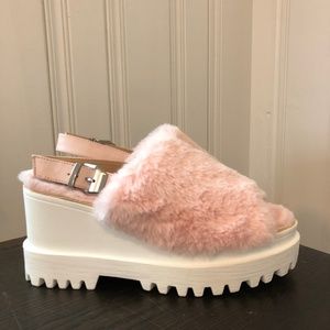 Wild Diva Pink Furry Platform Sandals